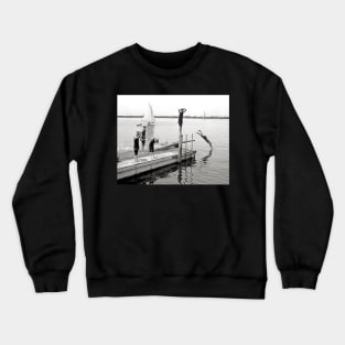 Boys Diving Off a Pier, 1904 Vintage Photo Crewneck Sweatshirt